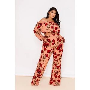 Pink Floral Bardot Crop Top & Pants